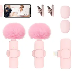 2 pcs Professional Wireless Lavalier Microphone, USB Rechargeable Plug-and-Play Lapel Mic for Video Recording, Teaching, Interviews and Podcasts,for iPhone, Android, iPad - Mini Wireless Clip-on Microphones