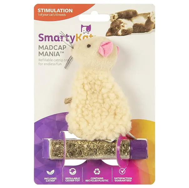 SmartyKat Madcap Mania Refillable Plush Catnip Toy, Randomly Selected Color, One Size, Includes Catnip Tube