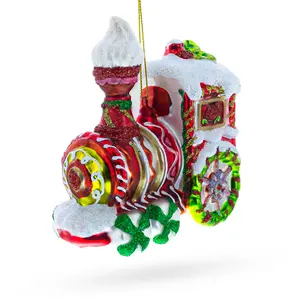 Candy Cane Train Blown Glass Christmas Ornament