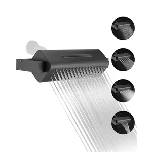 15.7-Inch Extra Wide Fixed Rainfall Shower Head, Premium Metal Overhead Showerheads with 4-Setting High-Pressure Spa Modes (Rainfall, Waterfall, Mist), Full Body Coverage Matte Black Bathroom Fixture, Shower Heads
