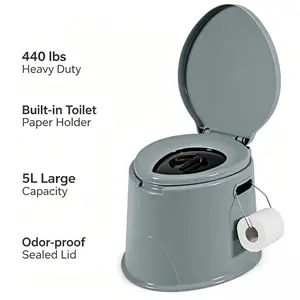 5L Portable Camping Toilet with Toilet Paper Holder, 440 lbs Heavy Duty Travel Toilet, Compact Portable Outdoor Toilet for RV Camping Travel Emergency Bathroom Use