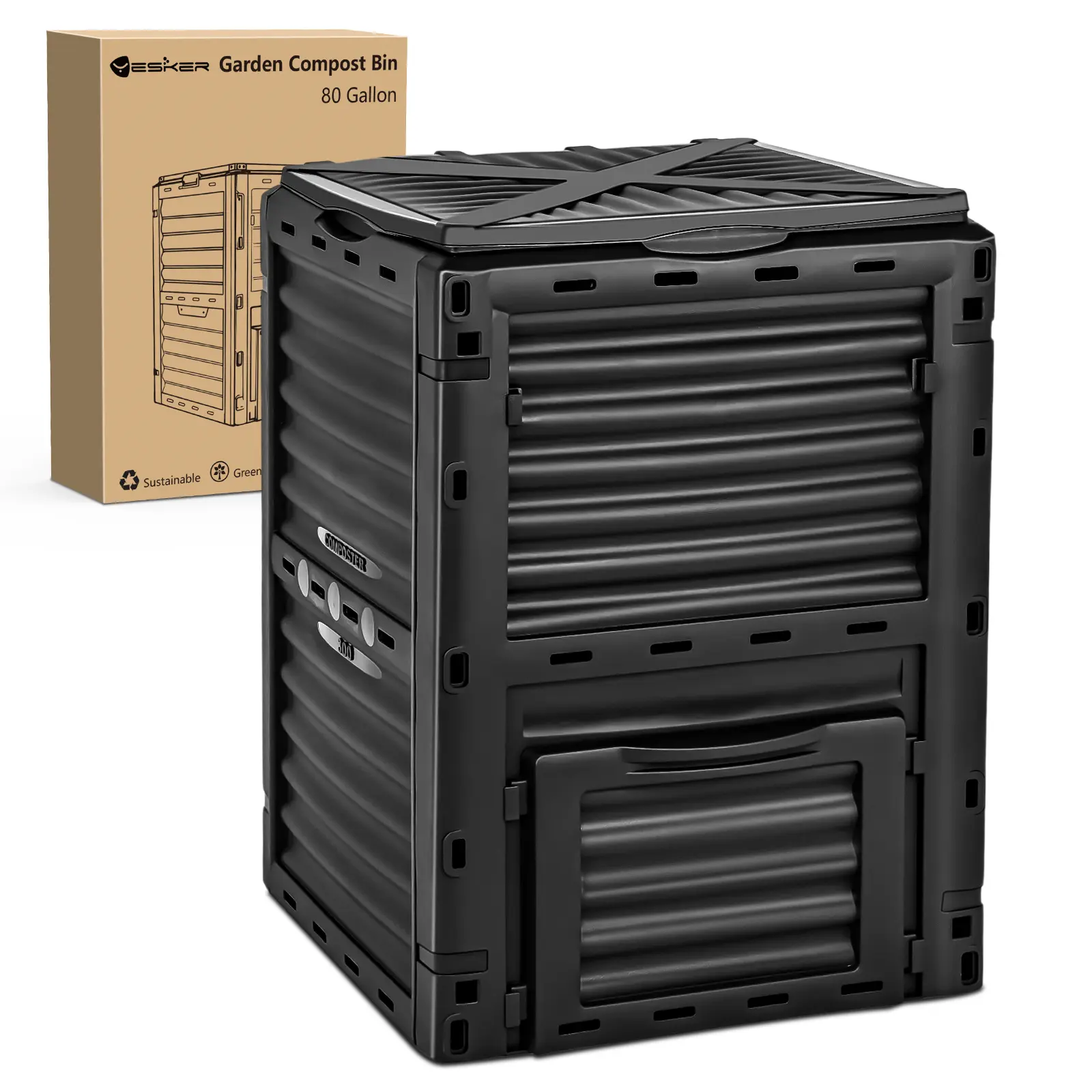 Yesker Outdoor Garden Compost Bin, 80 Gallon | BPA-Free Large Capacity Composter for Backyard, Easy Assembly, Fast Fertile Soil Maker, Black