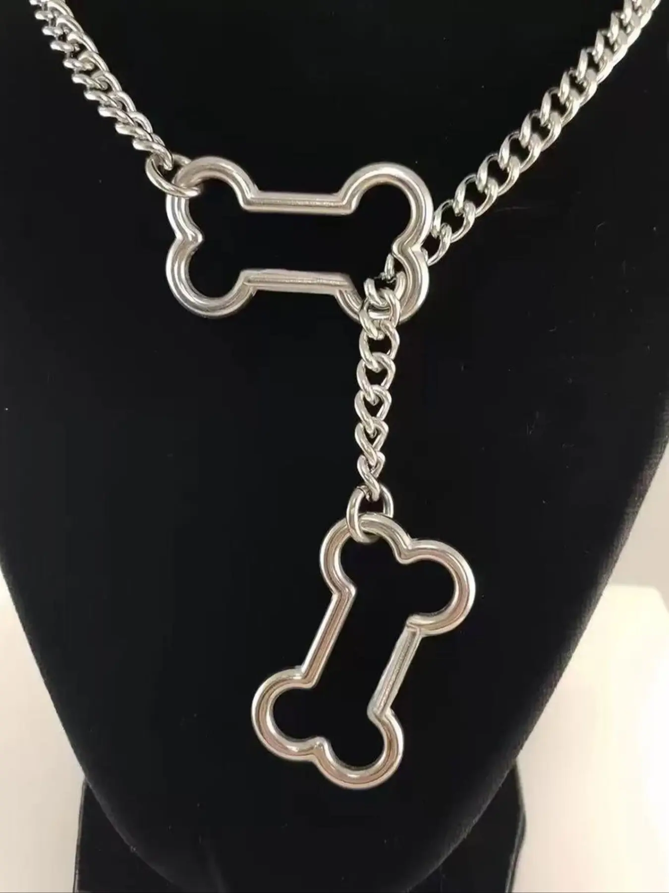 Dog Bone Sliding Chain Adjustable Necklace, Durable Alloy Unique Bone Pendant Jewelry Gift, Casual Style, All Seasons, Universal Fit, Small Parts Choking Hazard, Chain Necklaces