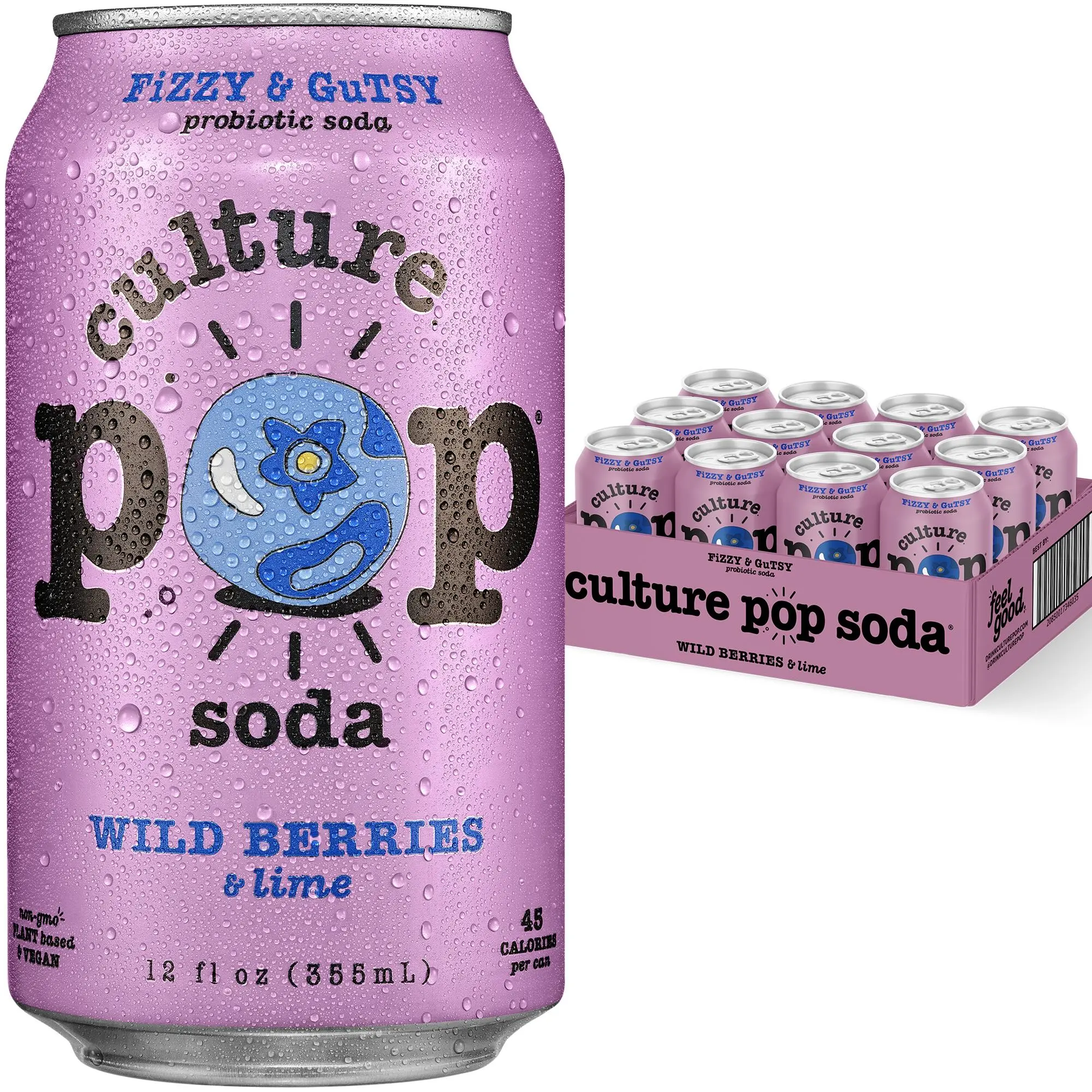 WILD BERRIES & lime - Culture Pop Soda - 12 Pack of Probiotic Fruit Soda