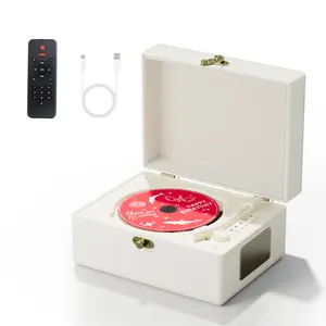 Yintiny Rechargeable Leather CD Player with Speakers; Bluetooth Transmitter; Festival Gift; BGM Player for Home Decor
