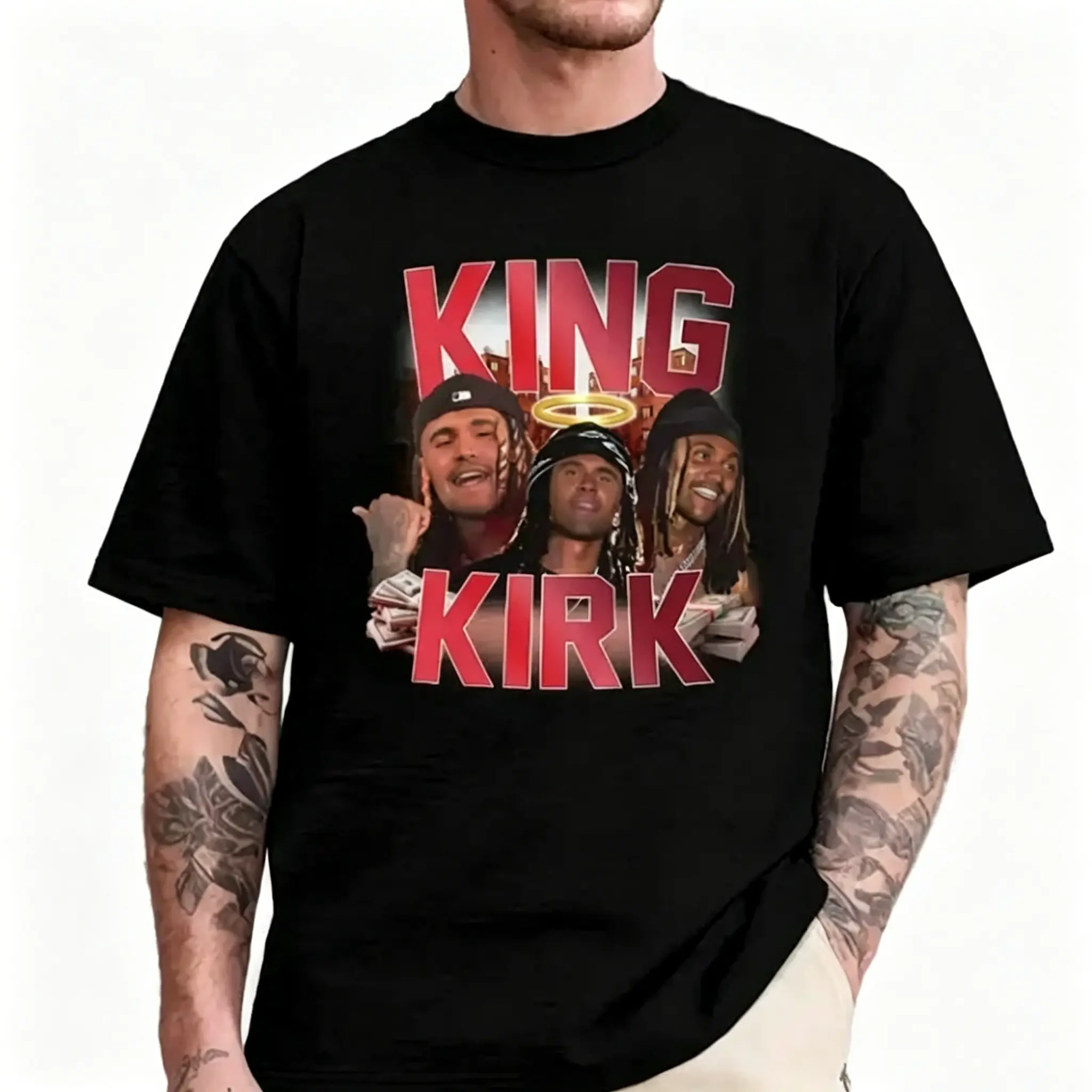 Men's King Kirk Charlie From Oblock Hoodie-Inspired Tshirt, Menswear Round Neck Short Sleeve Casual Graphic Tee, Chicano Rap Aesthetic Urban Drill Streetwear, Retro 90s Bootleg Premium Heavyweight Combed Cotton Unisex Top, Shortsleeve, Men's Graphic Tees