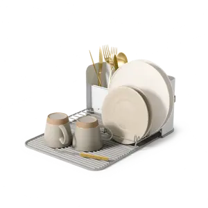 Umbra Sling Dish Rack, Compact Dish-Drying Mat with Rack & Utensil Holder - 1 Pack Metal Organiser Metal Organiser Kitchen Silicone