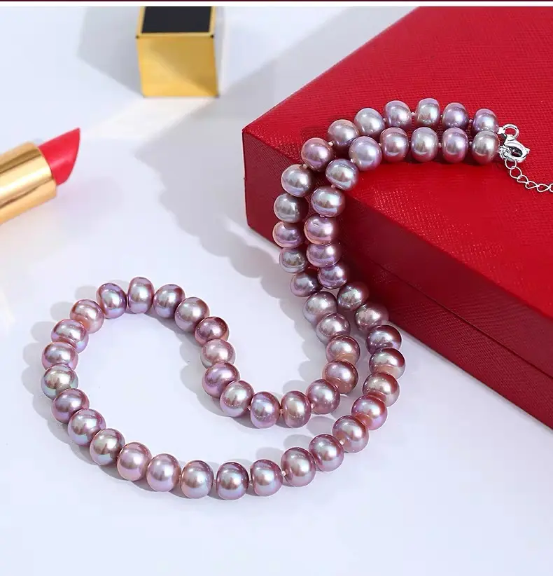 Silver Freshwater Pearl Necklace Purple White 40cm Perfect Gift for Mom and Lover