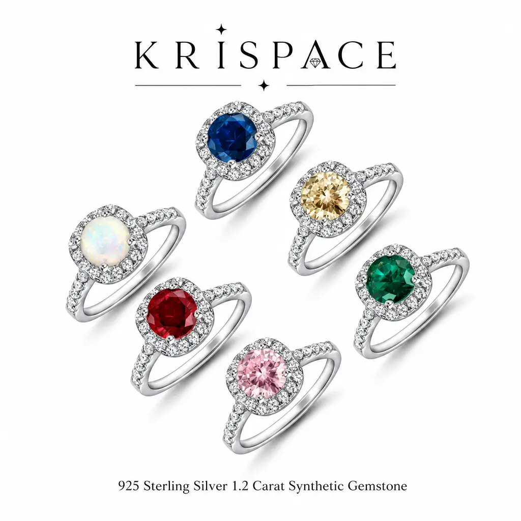 S925 Sterling Silver Ring Set with Large 7mm Crystal & Sapphire, Classic Hand-Set Design with Mirror Polishing and 3-Layer Electroplating, Opal, Balls, Unisex, Cubic Zirconia, Platinum, Tlql-004, Emerald, Adults, Topaz, Crystal Accents, Hand-Set Gems
