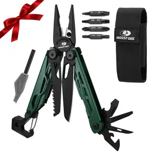 #Summervibes MOSSY OAK CNC-Machined Multitool Pliers, 27-in-1 Multi Tool with Pocket Knife, Fire Starter & Whistle, Bottle Opener, Screwdriver – Self-Locking Survival Tool for Camping & Hiking