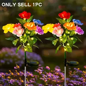 Solar LED Rose Flower Lamp, 7 Roses, Outdoor Waterproof LED Garden Decoration Post Light, Smart Light Sensor, Pathway Landscape Lighting, Solar Garden Lights, Garden Glow Light