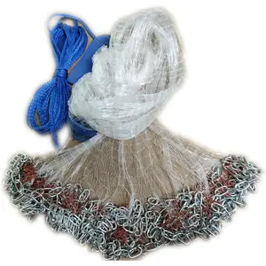 Fishing Cast Net 4ft-12ft Radius Saltwater Casting Nets for Bait Trap Fish Easy Throw Monofilament Line with Steel Chain Sinker 3/5 Inches Mesh Size