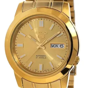 Brand new Seiko 5 gold automatic stainless steel water resistant watch for men SNKK20K1