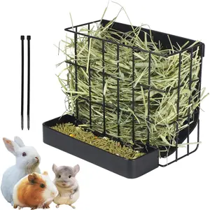 Hay Feeder Guinea Pig Hay Holder with Hook Heavy-Duty Metal,Internal Sloping Design,Hay Feeder for Bunny,,Chinchillas,Comes with Two Multifunctional Zippers