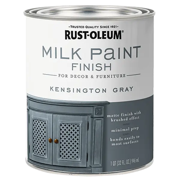 212 MAIN Rust-Oleum 235048 30 oz Milk Paint - Kensington Gray, Brushed Look, Durable, Layerable Coat, Multi-Surfaces, Quick Drying, Indoor, Low Odor, Antique Home Decor Paint