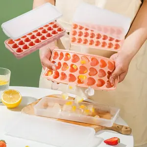 2 Pack Ice Cube Mold, Silicone Ice Cube Tray, Multifunctional Household Chocolate Mold with Removable Lid, Stackable Ice Trays with Covers for Freezer Cocktail Whiskey, Kitchen Utensils