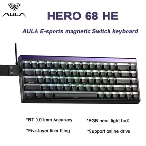 AULA HERO 68 HE E-sports Gaming Magnetic Switch Keyboard 60% Wired Rgb Backlight Keyboard RGB Neon Light Box Customizable Lighting Hot Swap 8K Return Rate Custom Mechanical Keyboard Support Online Drive Hot Swappable Keyboard