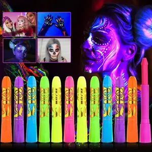 12 PCS Glow in The Dark Face Paint - Non-Toxic UV Black Light Body Makeup Kit for Halloween & Parties, Safe Washable Face Paint Markers Gentle, Cosmetic for Kids & Adults