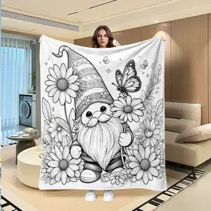 Vintage Daisy Butterfly Dwarf Coloring Book Blanket, Multifunctional Camping Travel Cozy Throw Blanket, Flannel Blanket for All Seasons Gift, Cozy Warm Blanket