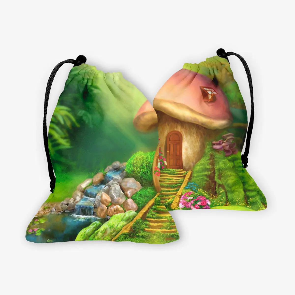Mushroom Cottage Drawstring Storage Bag, Artwork Organiser, Multi-Purpose Carrier Pouch for Dice Organization