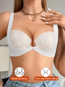 Women's Lace Bra with Front Buckle, Lift and Gather Design, Fit, Daily Comfort Medium Support, Stylish Underwear for Everyday Wear