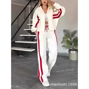 Striped Zipper Coat+sweatpants Two Piece Set Women Casual Batwing Sleeve Sports Jacket Outfits Autumn Winter Sweatshirt Suit Y2K Womenswear Clothes