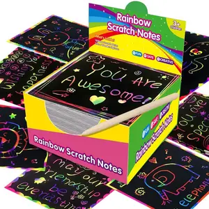 Rainbow Paper Colorful ReflectivePaper Mini Notes Artistic Drawing Set with Black Coating Reveals Colorful Pattern
