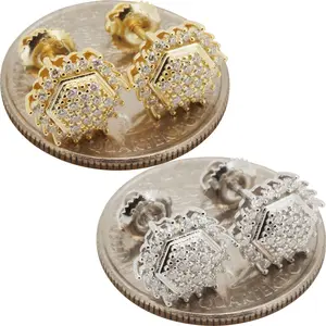 Moissanite 925 Sterling Silver 14k Gold Vermeil 10mm Hexagon Screw Back Stud Earrings