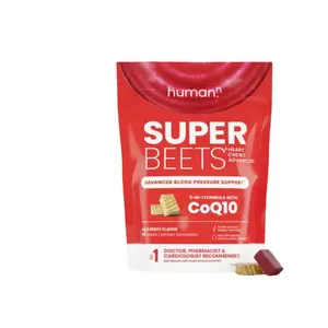 Humann SuperBeets Heart Chews Advanced - Blood Pressure and Energy Support, CoQ10, Açaí Berry Flavor, 60 Count Supplement Healthcare High Dose Vitamin Dietary