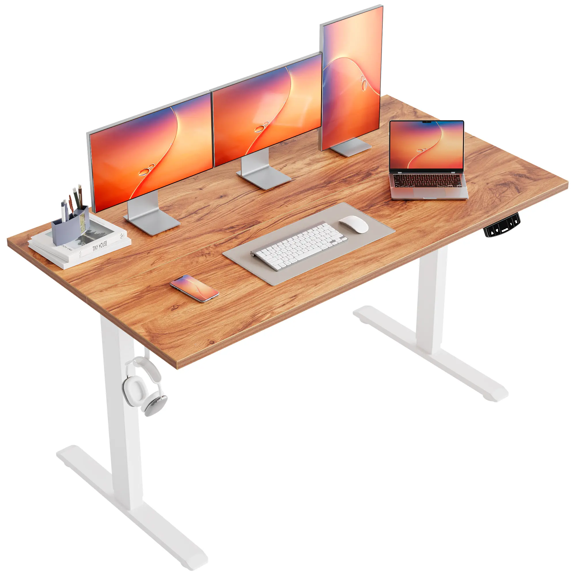 Agilestic 63 Inch Adjustable Electric Standing Desk,Morden Sit to Stand Desk,Computer Desk for Home Office Workstation,Oka/White/Black/Rustic Brown summergarden Laptop Desk