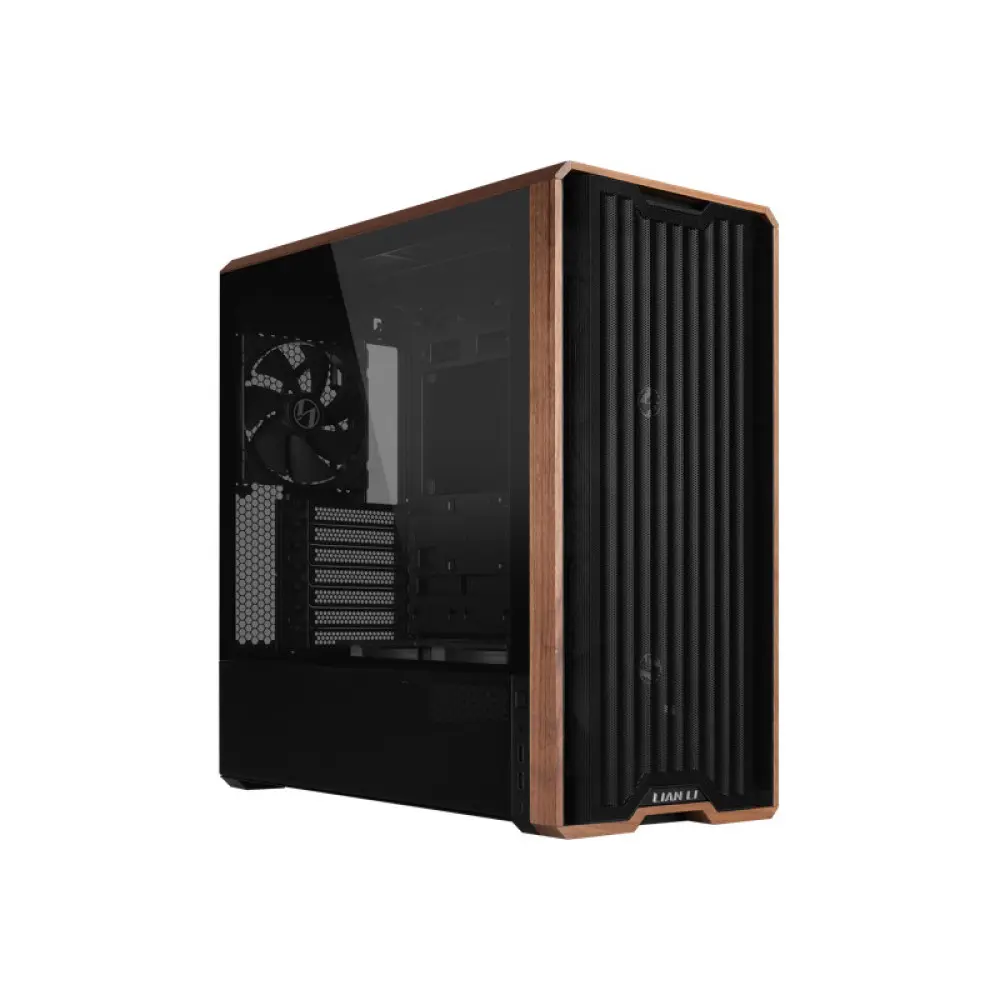 Lian-Li LAN217X Steel Mid Tower Case - 4mm Tempered Glass, Wood Panel, Top Mount, Micro ATX Compatible, Black