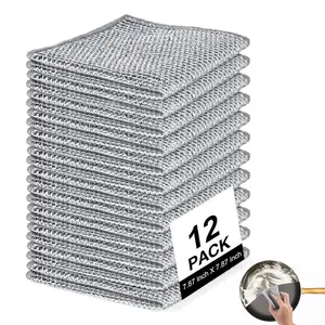 12 Counts Multipurpose Non-Scratch Wire Dishcloths, Reusable Dishwashing Rags for Wet & Dry Use, Kitchen Cleaning Cloth for Sinks, Pans & Dishes, Washable & Durable