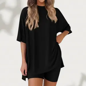 Achieve the Ultimate Clean Girl Aesthetic With This Oversized T-Shirt and Biker Shorts Set - Minimalist Two-Piece Loungewear Crafted From Buttery Soft Fabric - Perfect Spring 2026 Airport Outfit