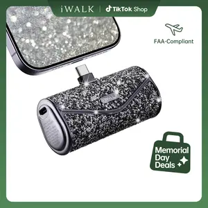 iWALK Sparkly Power Bank, 22.5W Max 5000mAh Compact USB-C Cordless Fast Charging Cable-Free Mobile Accessory, Chargeable for iPhone 17/16/15, Travel Outdoor Use Smartphone Charger