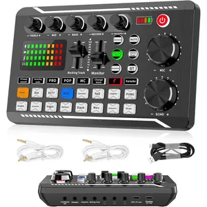 F998 Gaming Audio Mixer, Streaming DJ Mixer Sound Card with XLR Microphone Interface, Individual Control, Volume Fader, Mute Button, for Podcast/Recording/Vocal/Game/Live
