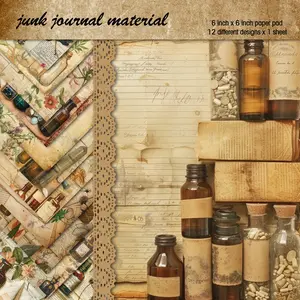 Vintage Apothecary Background Paper Set, 12 Sheets 6x6 Inches, Retro Herbal Pattern Cards, Single-Sided Decorative Craft Paper, Diy Card Set