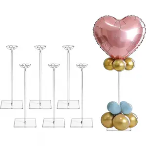 6 Pack Clear Acrylic Balloon Stand Kit 15.75 Inch Reusable Balloon Sticks Holder With Base for Tabletop Centerpiece Party Event Decorations