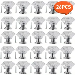 26pcs Strong Crystal Knobs, Clear Crystal Drawer Knobs, 24mm Diamond-Shaped Acrylic Cabinet Knobs Pulls for Kitchen Dresser Drawer and Cupboard, Decorating Bedroom, Living Room, Office, Kitchen Cabinets