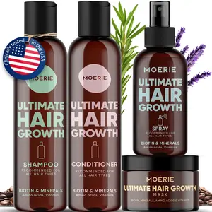 Moerie Ultimate Hair Growth Mega Pack - Shampoo Conditioner Hair Mask & Spray Set - Paraben & Silicone Free - Caffeine Infused for Longer Thicker Fuller Hair - Clinically Tested in USA