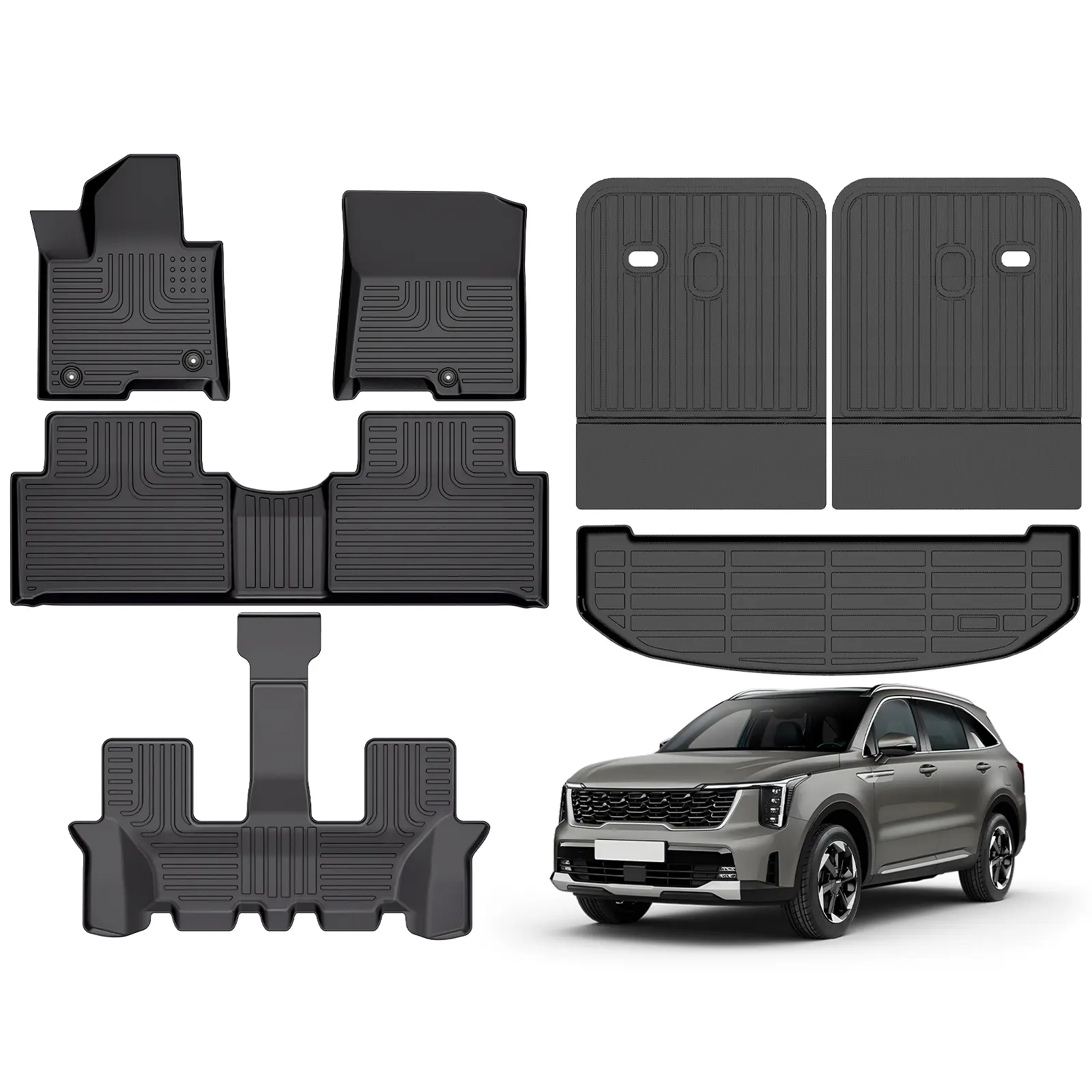 KELCSEECS Kia Sorento Hybrid 2021-2025 2026 (Only for Hybrid) Floor Mats & Cargo Liners, All Weather Protection TPE Duty Non-Slip Custom Automotive, Front & Rear Row & Trunk Mats, Accessories, Waterproof, Easy Clean, Eco-friendly Material, Safe Durable