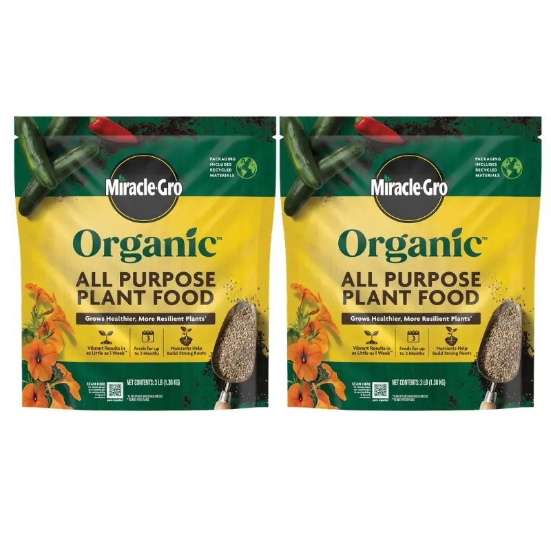 Miracle-Gro Organic All Purpose Plant Food, for Outdoor Container and In-Ground Plants, Feeds for up to 3 Months, OMRI Listed, 3 lb. Miracle-Gro Organic All Purpose Plant Food, for Outdoor Container and In-Ground Plants, Feeds for up to 3 Months, OMRI Listed, 3 lb.