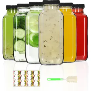 12 oz Glass Bottles with Lids 6Pack, 360ml Glass Bottles for Juicing, Water, Kombucha - Portable Juicing Bottles Reusable for Juice/Coffee/Milk/Kombucha Storage