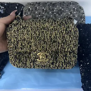 Pre-owned CHANEL france Crossbody Bags HH vanity black gold woven tweed cf flap bag