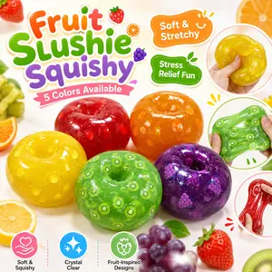 Fruit Slushie Squishy Stress Relief Toy, Soft Stretchy Crystal Clear Fidget Toy, Fruit Sensory Squeeze Toy for Kids Adults, ASMR Desk Toy Gift