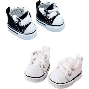 Mini Doll Shoes, 2 Pair Cute Lace Up Canvas Sneakers Compatible for 17cm/15cm Doll Shoes Toy Outfit Accessories(White, Black)