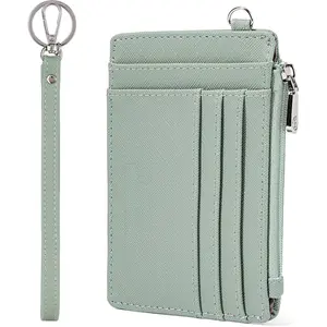 BYB12 Small Wallet For Women RFID Leather Credit Card Holder Slim Wristlet Keychain Wallet With Zipper Pocket Light Green