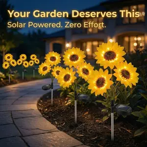 2pc 3Heads Solar Sunflower LED Garden decorative Light, Vibrant Flower Decoration, realistic night glow,Suitable For Mother'S Day, Thanksgiving, Christmas, Halloween, Terrace, Lawn, Courtyard, Path Garden stake Decoration outdoor pathway porch decor lamp