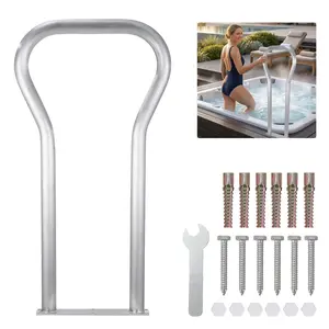 Boarding Handrail, 37.4 x 19.7 inch Swimming Pool Railing, Aluminum with Base Plate for Indoor/Outdoor Pools, Boat Safety Railing for Decks, Rust-Proof Grab Bar with Accessories for Spas Docks