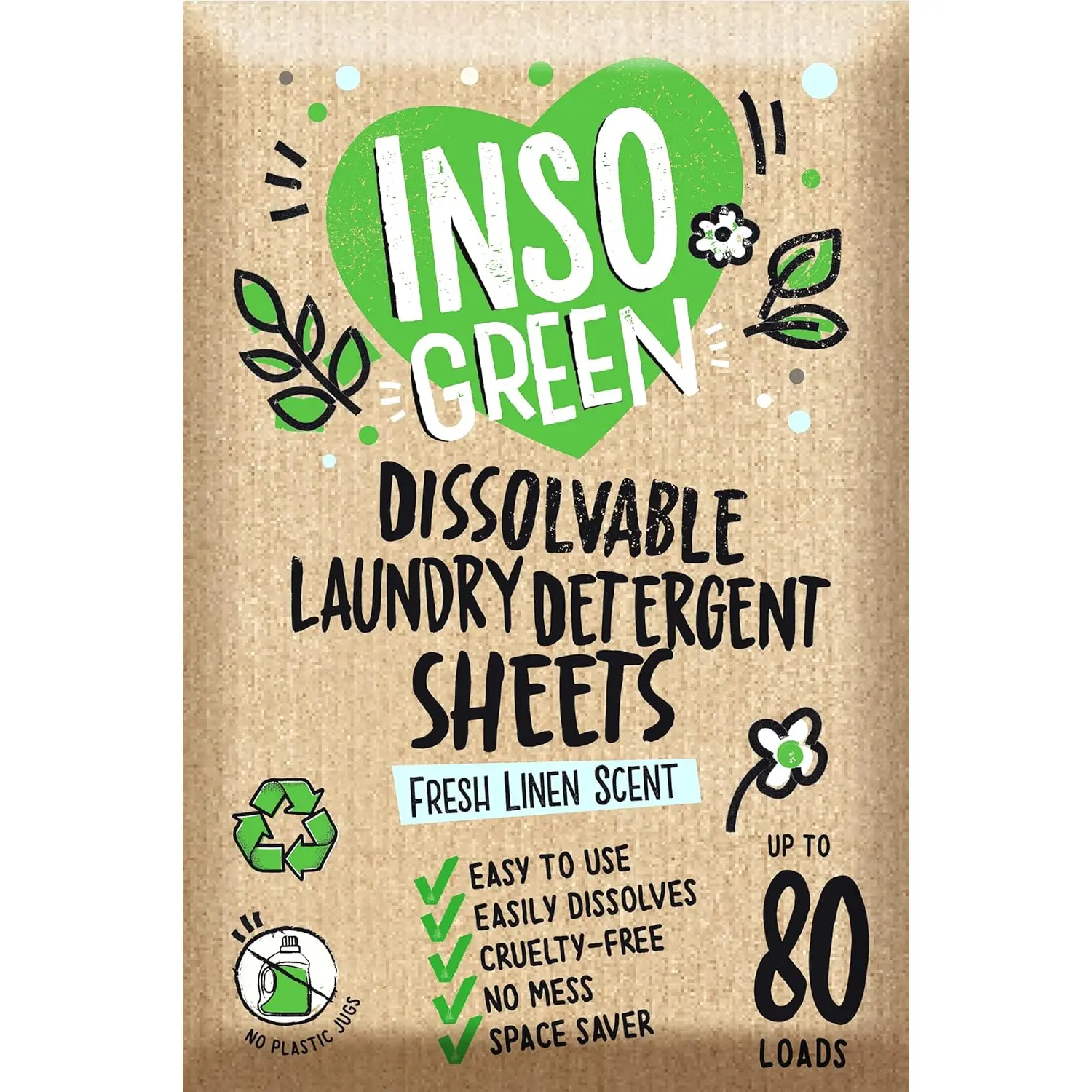 Eco Laundry Detergent Sheets - 80 Loads Laundry Sheets Detergent - 40 No Plastic Jug Washer Soap Sheet - No Mess & Space-Saving Travel Friendly Laundry Detergent InsoGreen