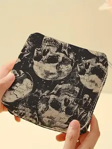 Skull Pattern Portable Sanitary Napkin Storage Bag, Lightweight Tissue Bag for Women & Girls, Travel Organizer Bag, Travel Cosmetics Storage Box for Daily Life, Durable Pouch